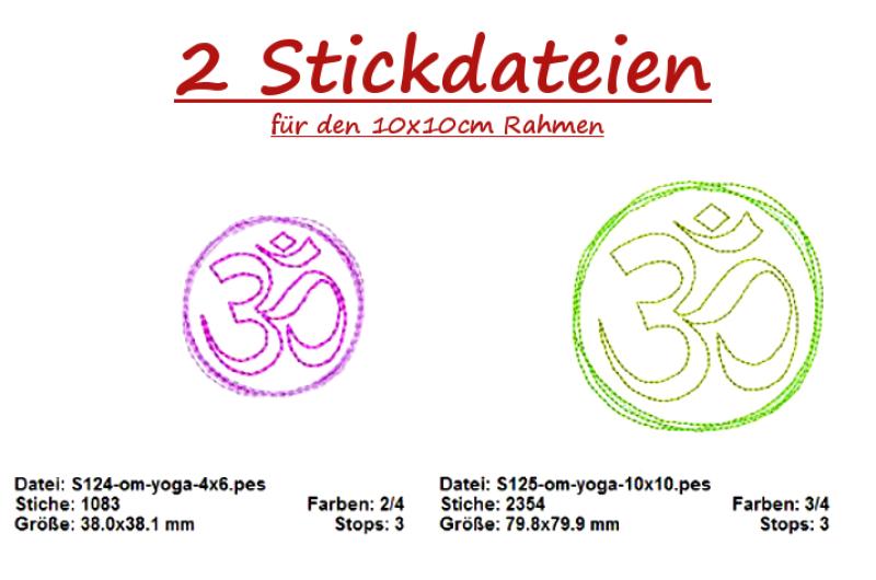 2 Stickdateien im Set YOGA Stickmuster OM Doodle Button als Set für 10x10cm + 4x6cm Stickrahmen S116-set-09